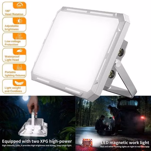 NESTLUNE Rechargeable Dimmable LED Portable Magnetic Work Light in Silver – 1