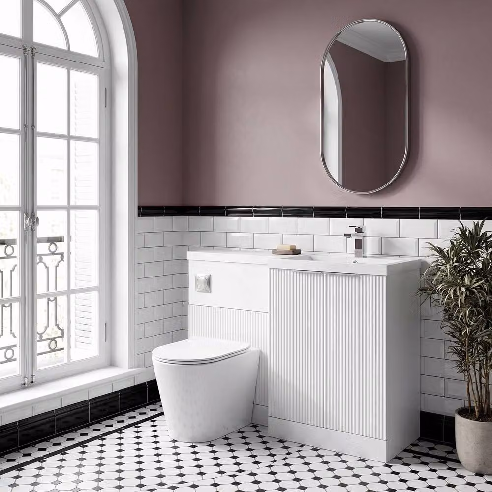 Balterley Tixall 2 Door White Glossy Freestanding WC Combi Vanity Unit with Poly Basin, Width: 110 cm – 4
