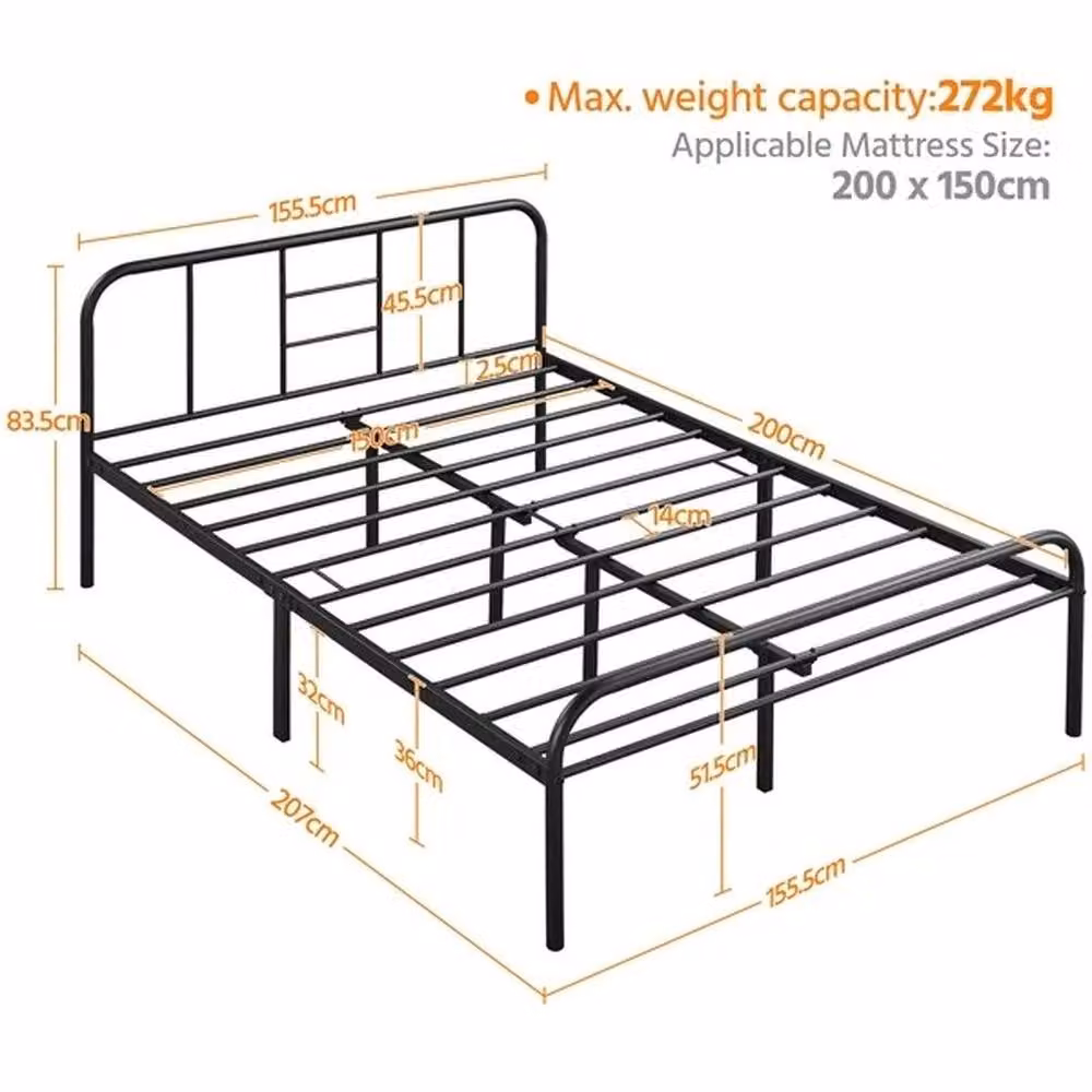 Kelvenix Romantic Metal-Framed Bed in Black, W/D/H: 150 x 200 cm – 2