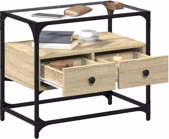 Berkfield Home TV Cabinet in Sonoma Oak with Glass Top and Engineered Wood, W/D/H: 60 x 35 x 51 cm – 1
