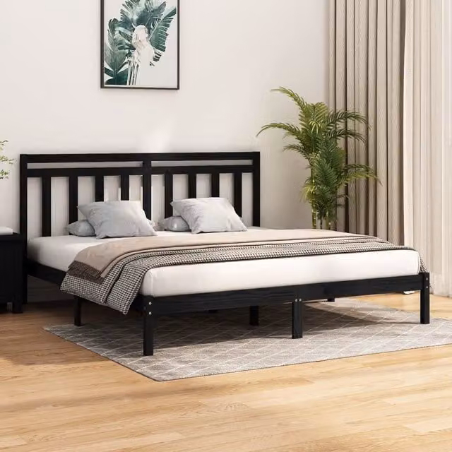 Berkfield Home Black Solid Pine Wood Bed Frame W/D/H: 200 x 200 cm – 1
