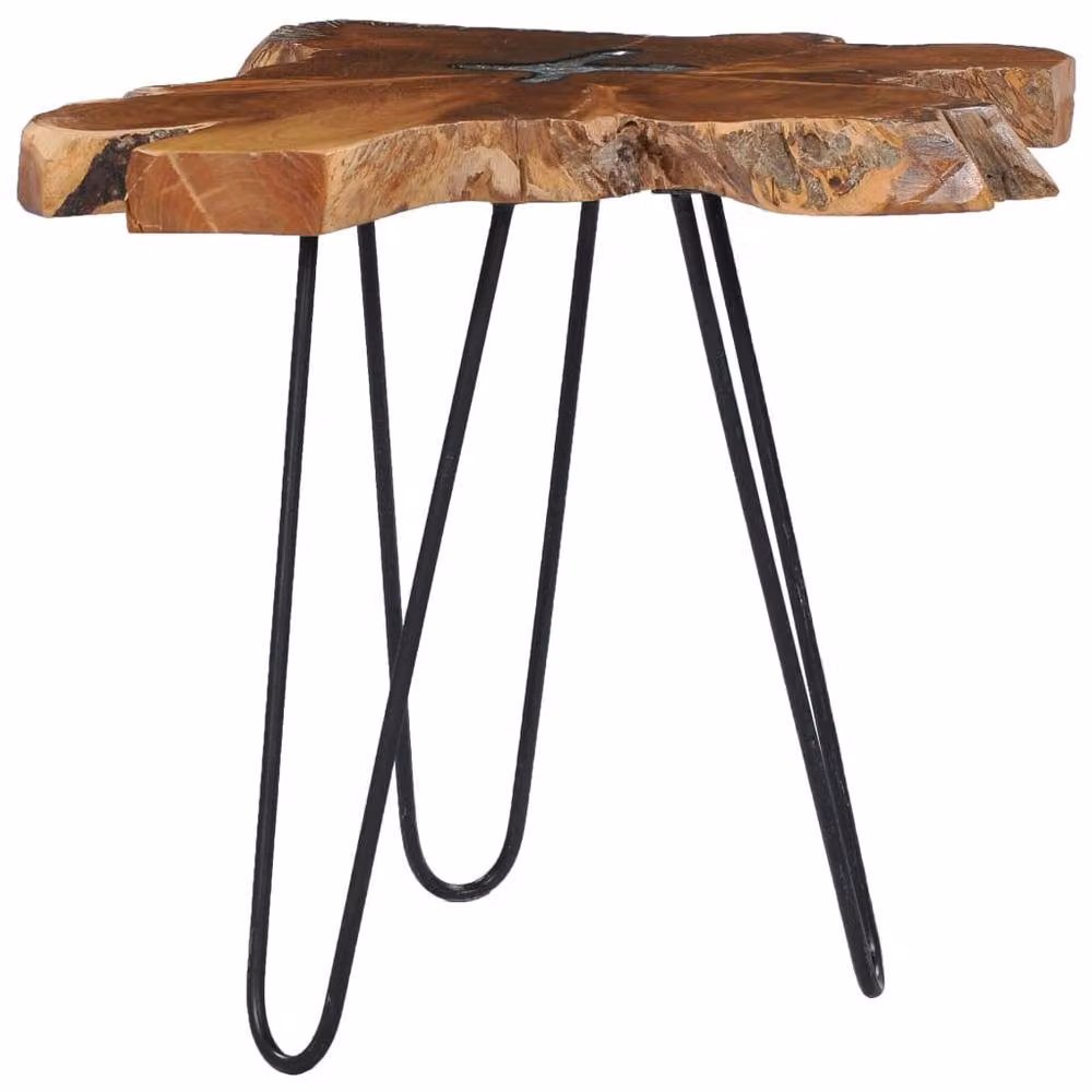 Berkfield Home Round Solid Teak Wood and Polyresin Coffee Table, W/D/H: 70 x 45 x 45 cm – 5
