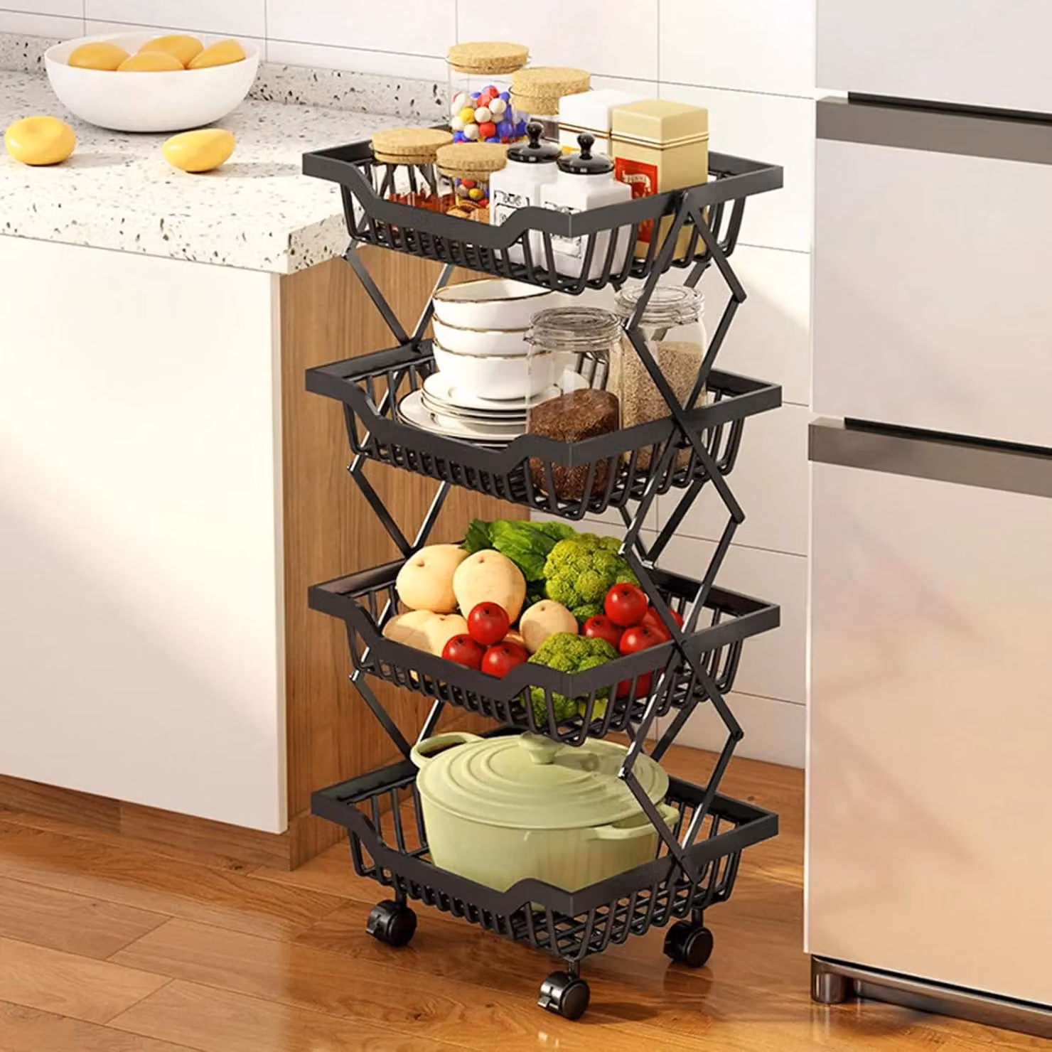 Xample 4 Tier Rotating Kitchen Storage Trolley Cart in Black – 2