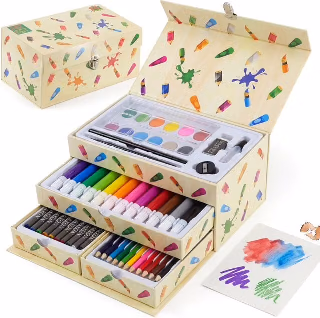 The Magic Toy Shop Kids Artist Set with 54 Pieces and Drawers in Beige Wood
