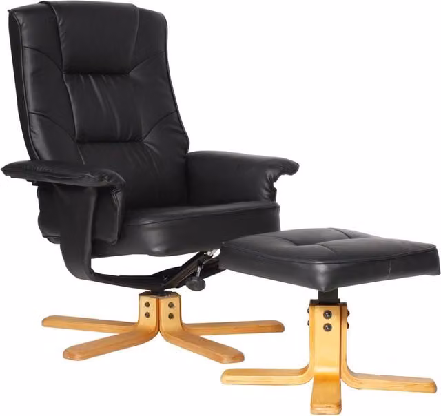 Alphason Drake Recliner and Matching Ottoman Stool in Black Synthetic Leather