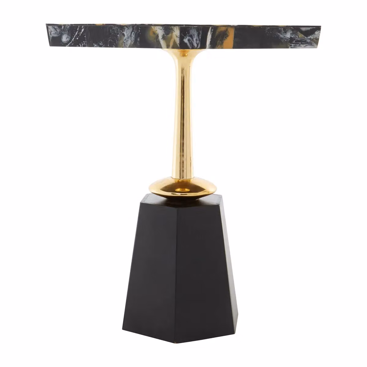 Orsina Modern Hexagonal Side Table with Golden Aluminum Stand and Black Horn Top – 2