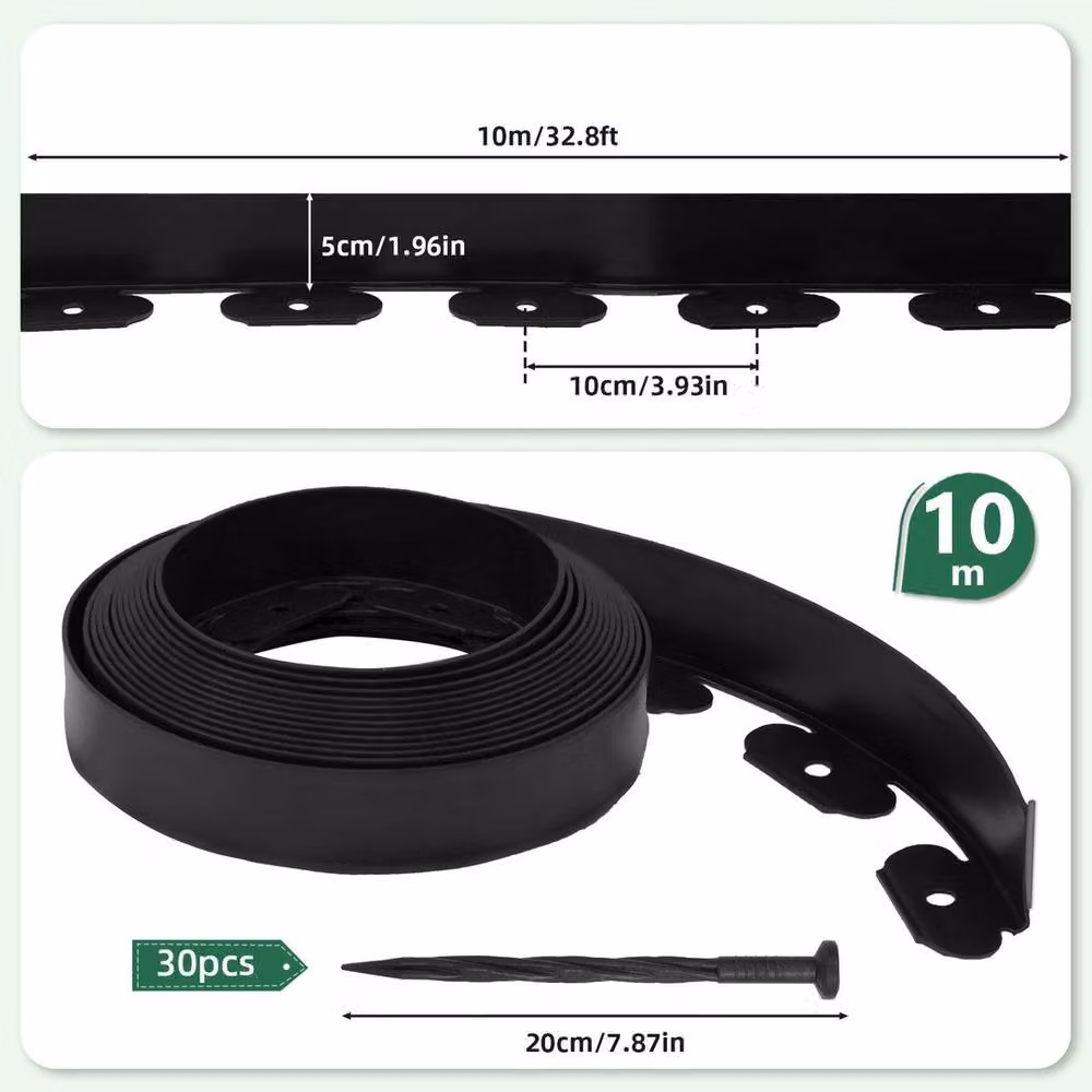 KORVIXA 10m Flexible Garden Border Edging with 30 Plastic Pegs, Black – 2