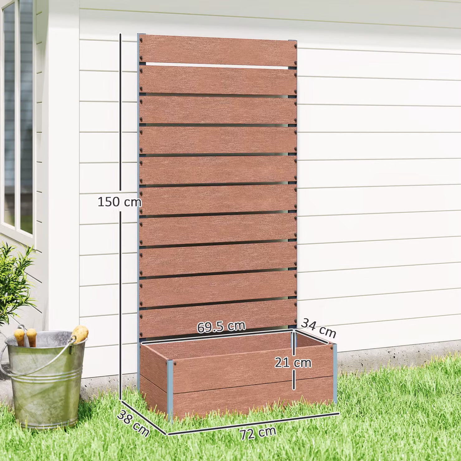 Outsunny Garden Planter Box with Back Trellis Design, Light Brown, W: 34 cm, H: 69.5 cm – 3