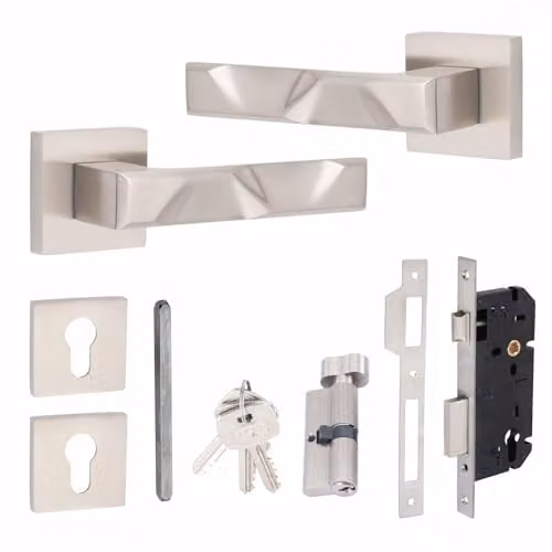 Golden Grace Nova Euro Lock Door Handles, Silver Nickel Plated, 70mm Euro Thumbturn Lock Set – 1