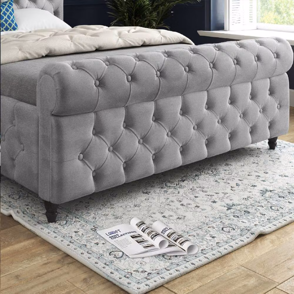 KDMD Tickencote Sleigh Upholstered Designer Bed Frame in Grey Silver Velvet, Size: Single (W/D/H: 90 x 190 cm) – 5