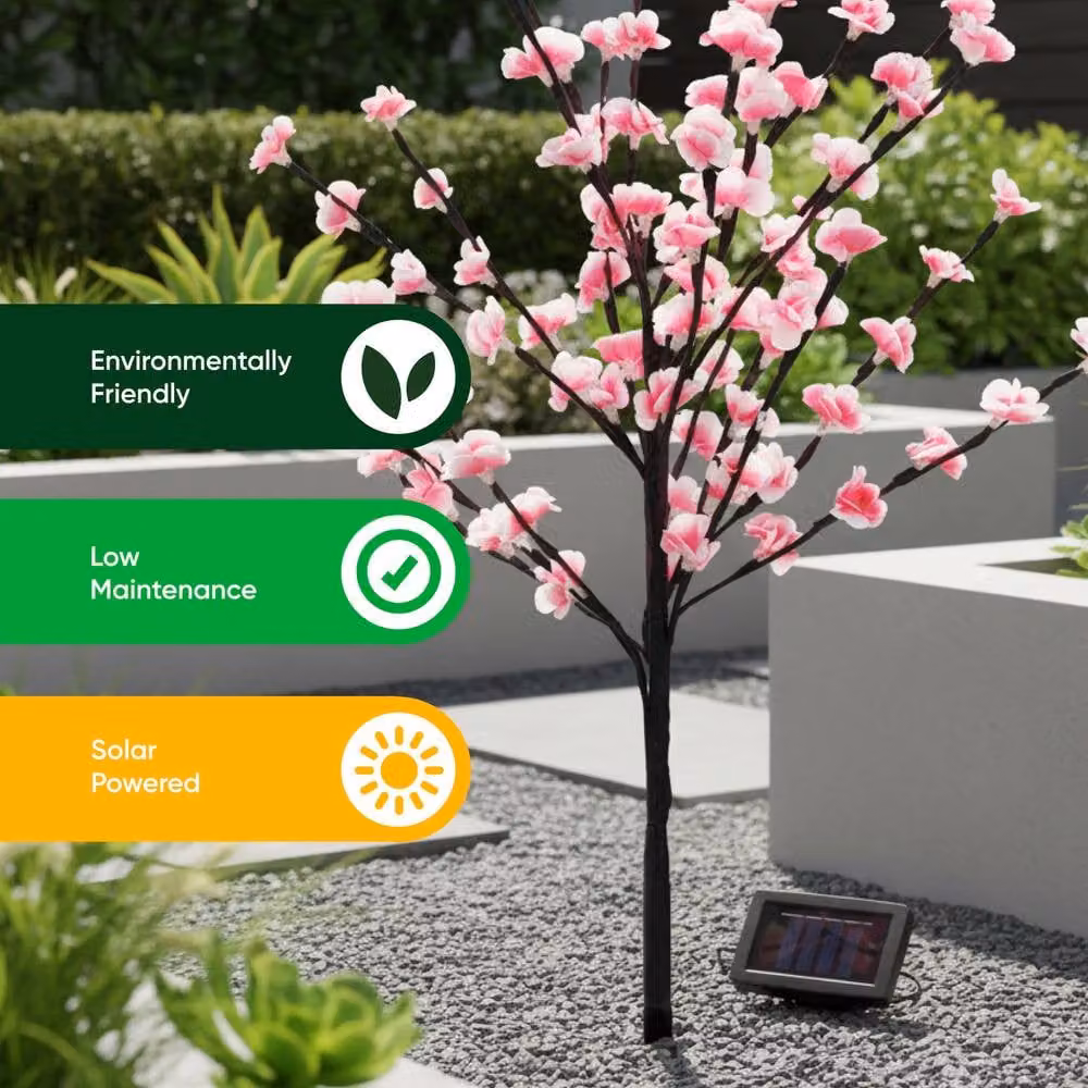 Gardenwize Solar Powered Pink Blossom Tree with 100 White LED Lights, Height: 120 cm – 4