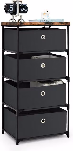COSTWAY Modern 4-Tier Black Fabric Dresser with Metal Frame