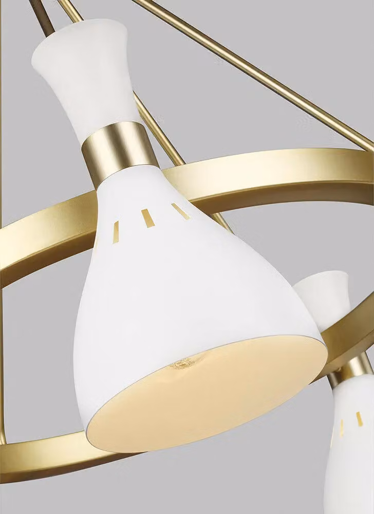 Loops 5 Bulb Modern Suspended Chandelier in Matte White and Burnished Brass with E27 LED Compatibility – 2