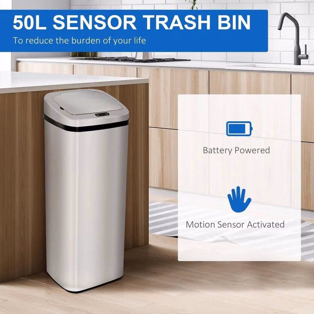 EONLION Automatic Motion Sensor Stainless Steel Dustbin, Silver, Height: 100 cm – 2