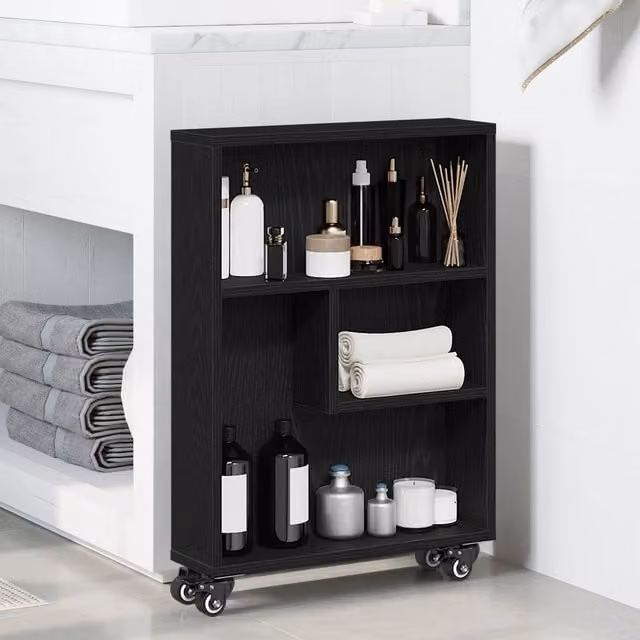Berkfield Home Narrow Storage Trolley in Black Oak with Adjustable Shelves, W/D/H: 48 x 13 x 68 cm – 1