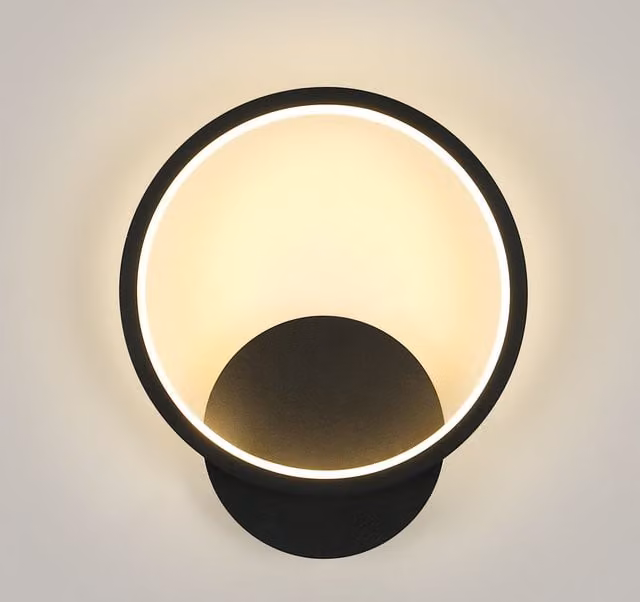 COMELY Modern LED Indoor Wall Light, 12W Round Acrylic and Aluminium Design, Warm White 3000K, Black – 1