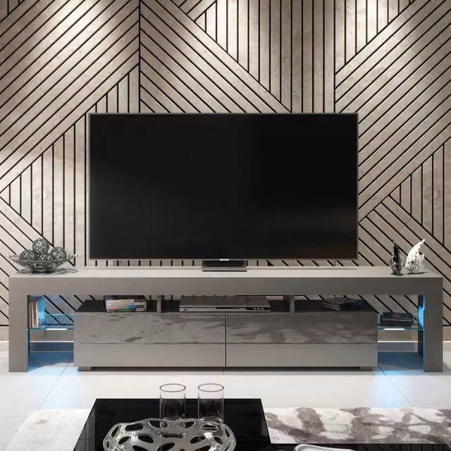 Creative Furniture Nova Modern Grey Glossy TV Unit with Integrated Lighting, W: 200 cm, H: 45 cm, D: 35 cm