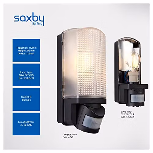 Netlighting Modern Black Outdoor PIR Motion Sensor Wall Light IP44 E27 – 4