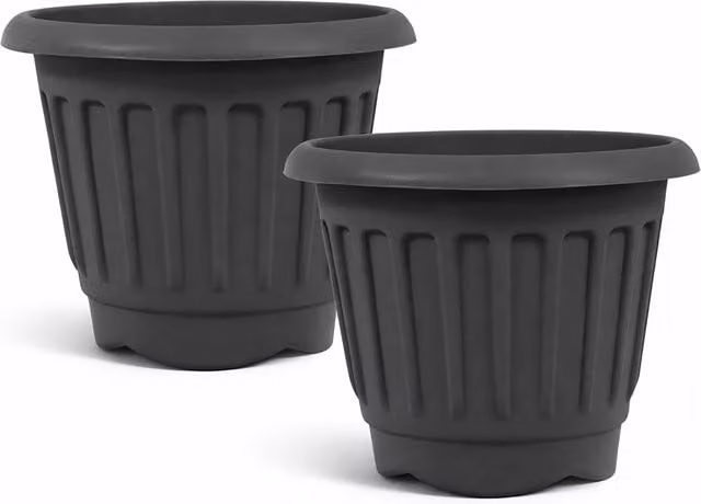 Simpa Set of 2 Round Chunky Black Plastic Planter Tubs, Diameter: 30 cm – 1