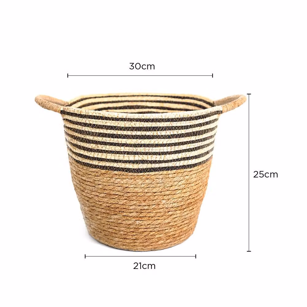 Voltico Striped Woven Seagrass Storage Basket with Handles, Brown, W: 30 cm, D: 25 cm – 2