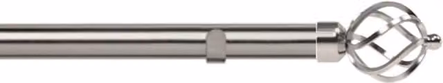 New Edge Blinds 28mm Metal Eyelet Curtain Pole Set with Cage Finial in Silver, Width: 90 cm