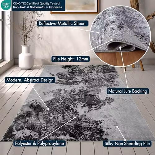 Serdim Rugs Abstract Modern Area Rug, Black, W: 120 cm, L: 170 cm – 2