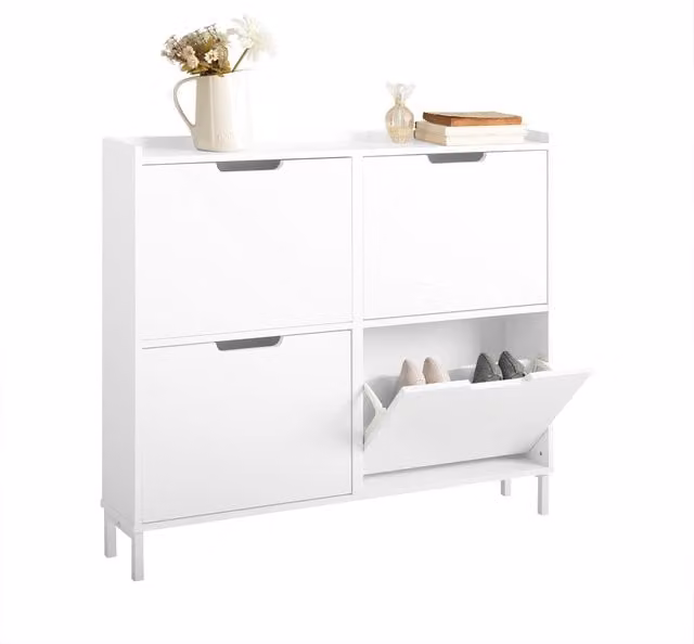 SoBuy Modern 4-Drawer Shoe Cabinet in Grey and White with Tilting Compartments