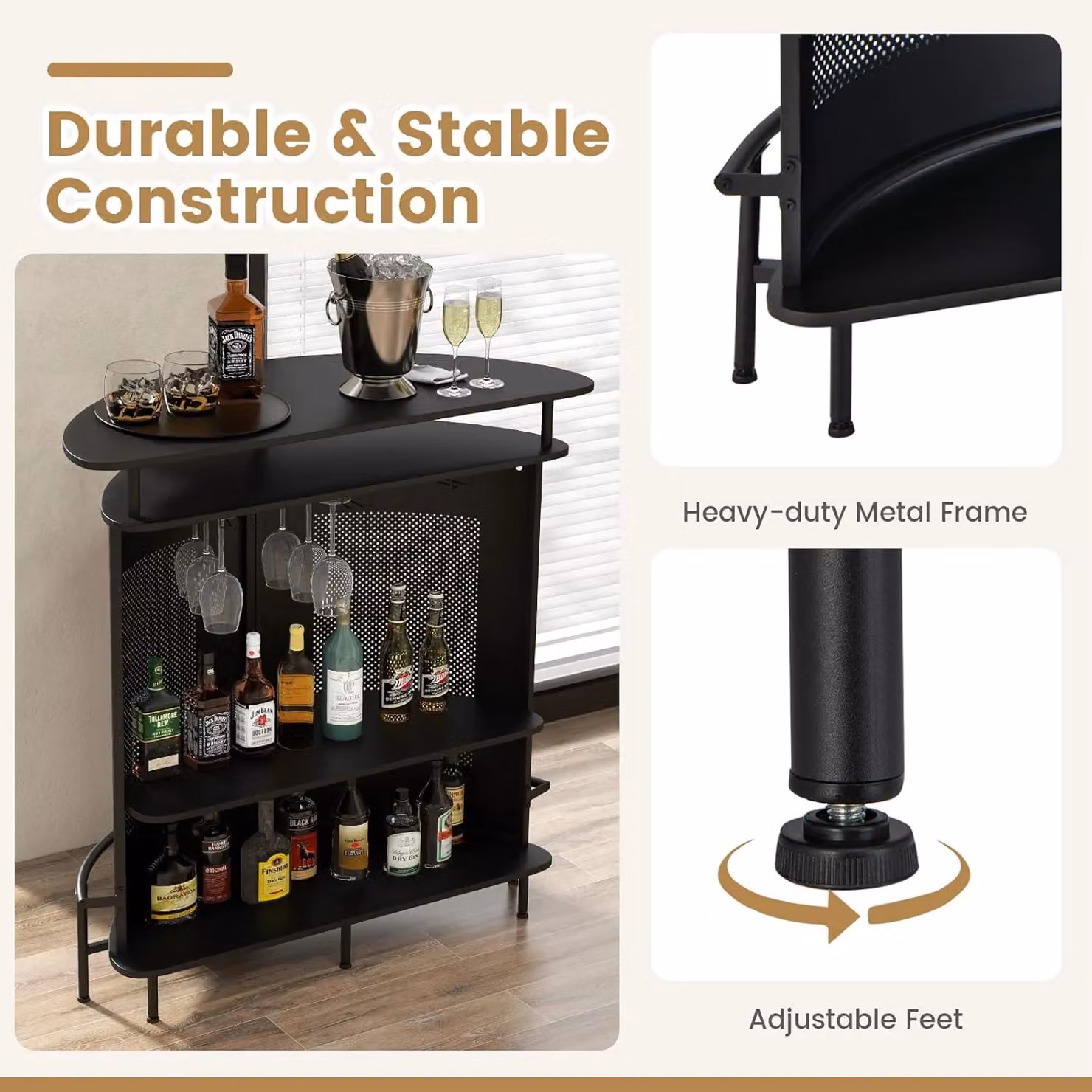 Gymax 4-Tier Industrial Home Bar Unit with Metal Storage Shelves and Footrest in Black – 5