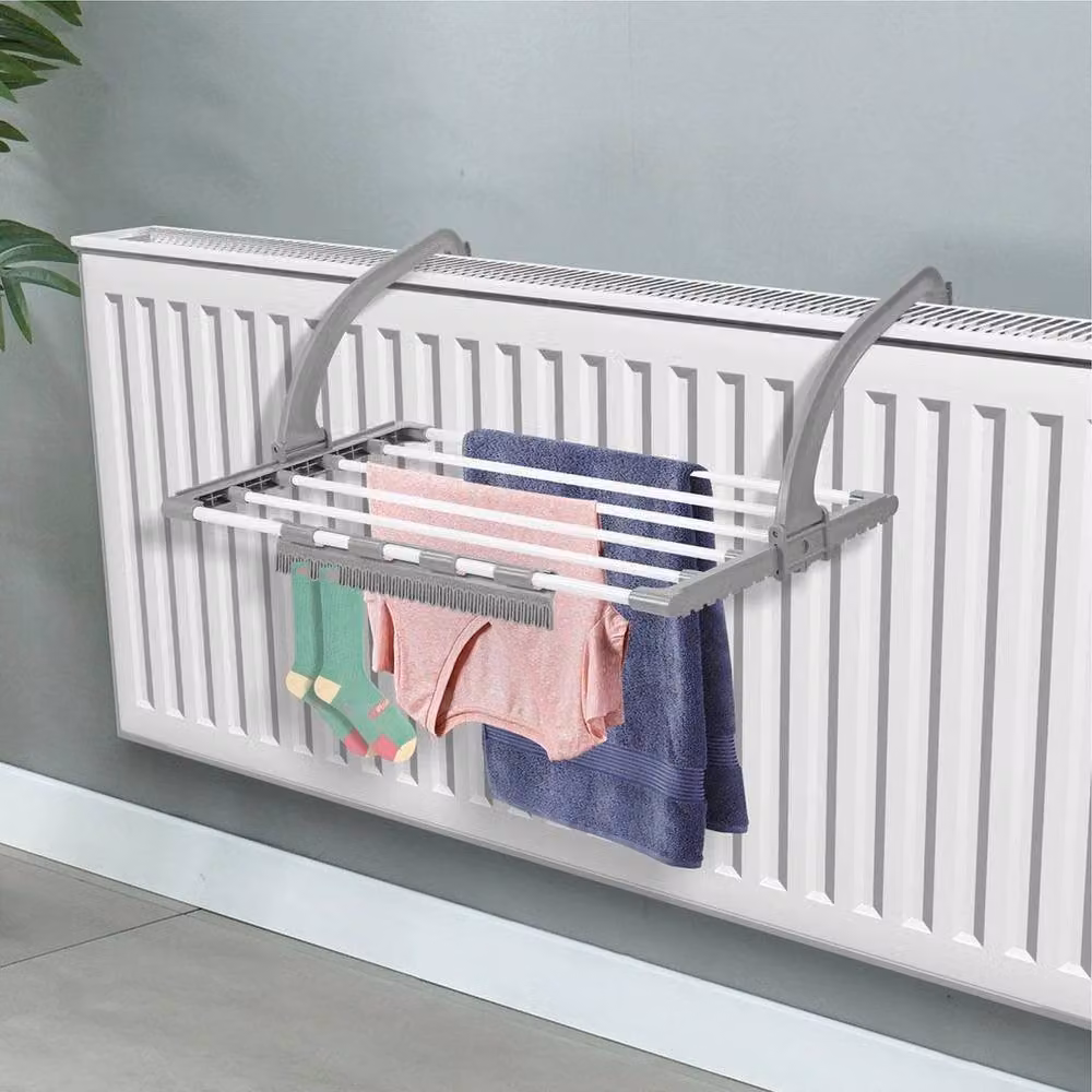 KORVIXA Foldable Metal Radiator Airer Towel and Clothes Drying Rack in Grey – 2