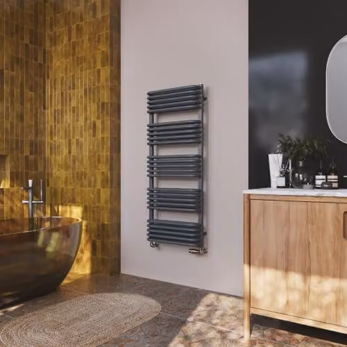 UK Radiators Crossmoor Anthracite Round Tube Designer Heated Towel Rail, H: 126.9 cm, W: 50 cm – 2