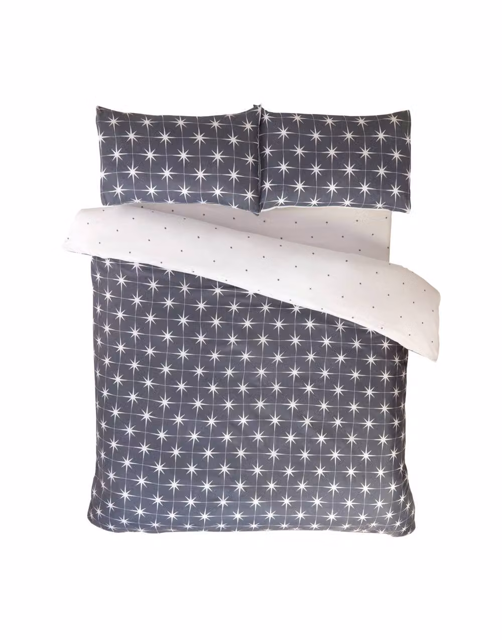 Rapport Home Northern Stars Reversible Microfibre Duvet Set with Pillowcase and Fitted Sheet in Grey and White, W/D/H: 200 x 220 cm, Pillowcase: 50 x 75 cm, Fitted Sheet: 90 x 200 cm – 2
