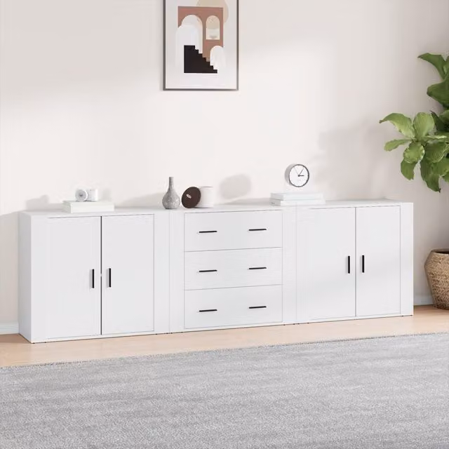Berkfield Home 3-Piece Classic Sideboard Set in White Matt MDF