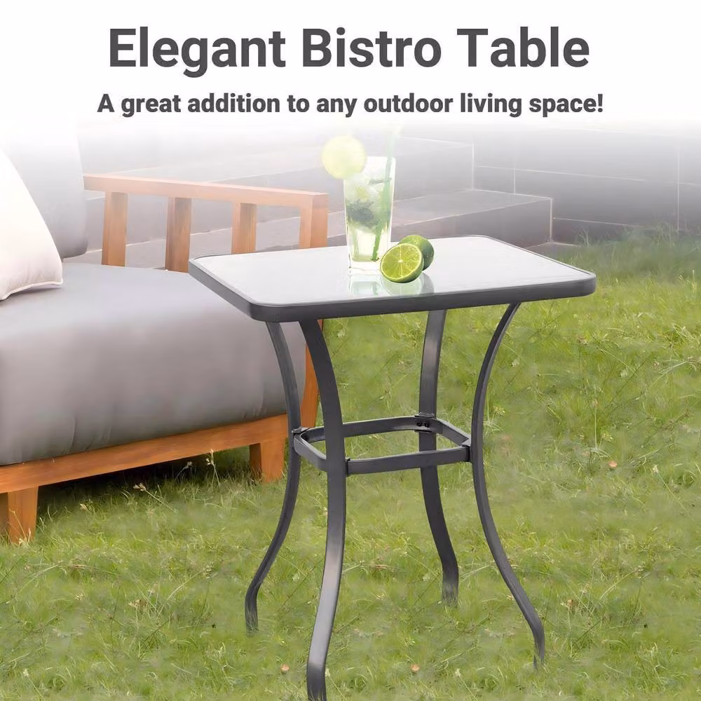 STILVORA Modern Square Garden Table with Black Tempered Glass Top – 4