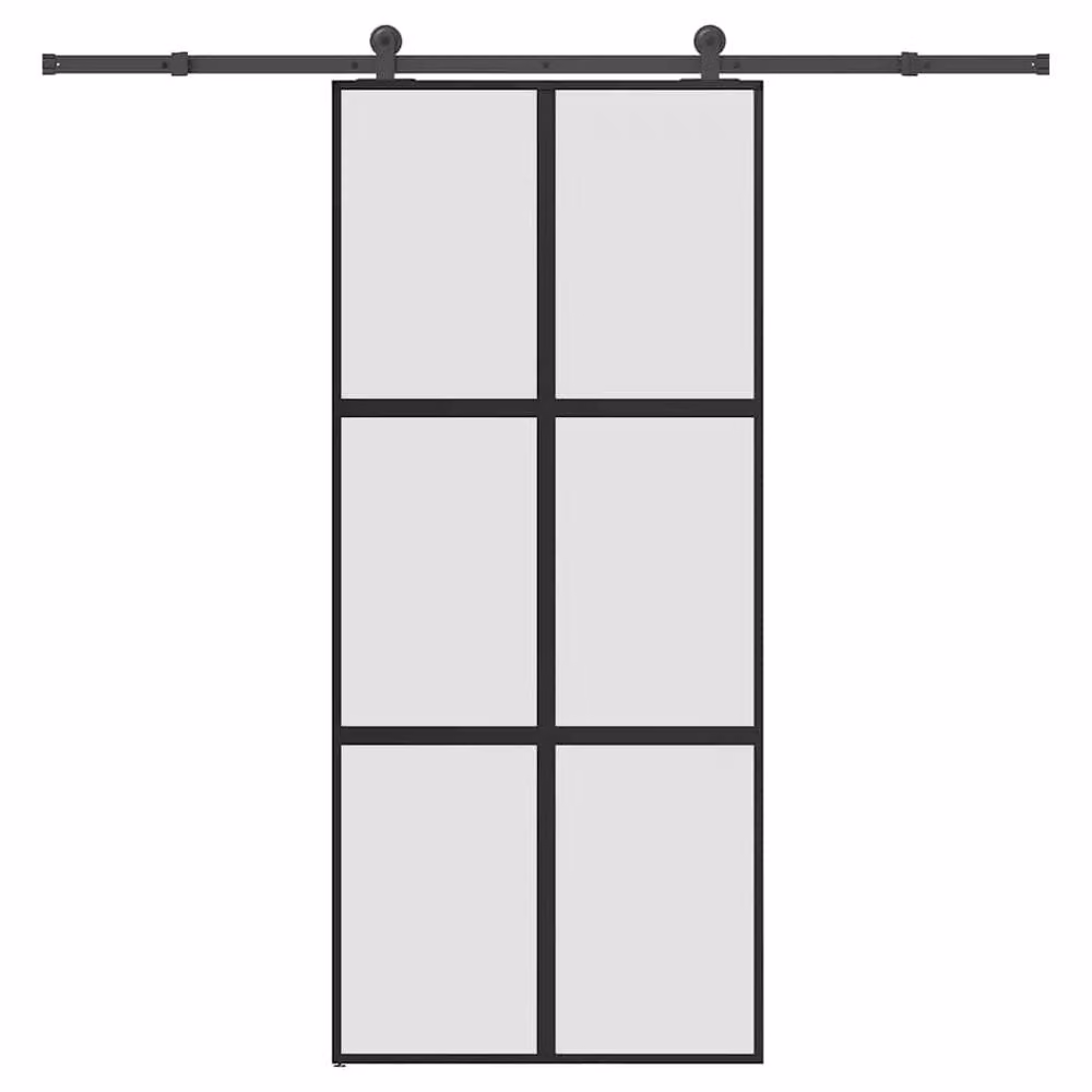 Berkfield Home Modern Sliding Door with Hardware Set, Black Tempered Glass and Aluminium, W: 90 cm, H: 205 cm – 2
