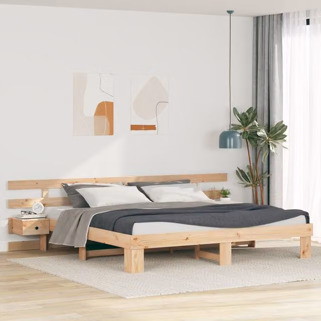 Berkfield Home Solid Pine Bed with Drawer in Brown and Beige, W/D/H: 180 x 200 cm
