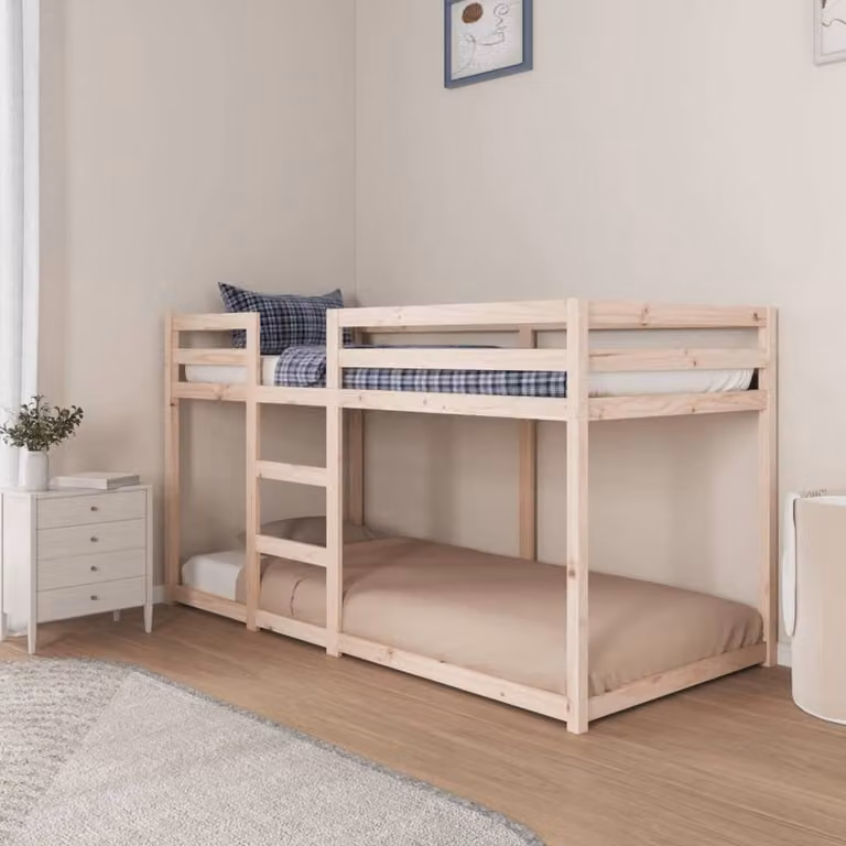 Berkfield Home Rustic Solid Wood Pine Bunk Bed in Brown, W/D/H: 90 x 200 cm