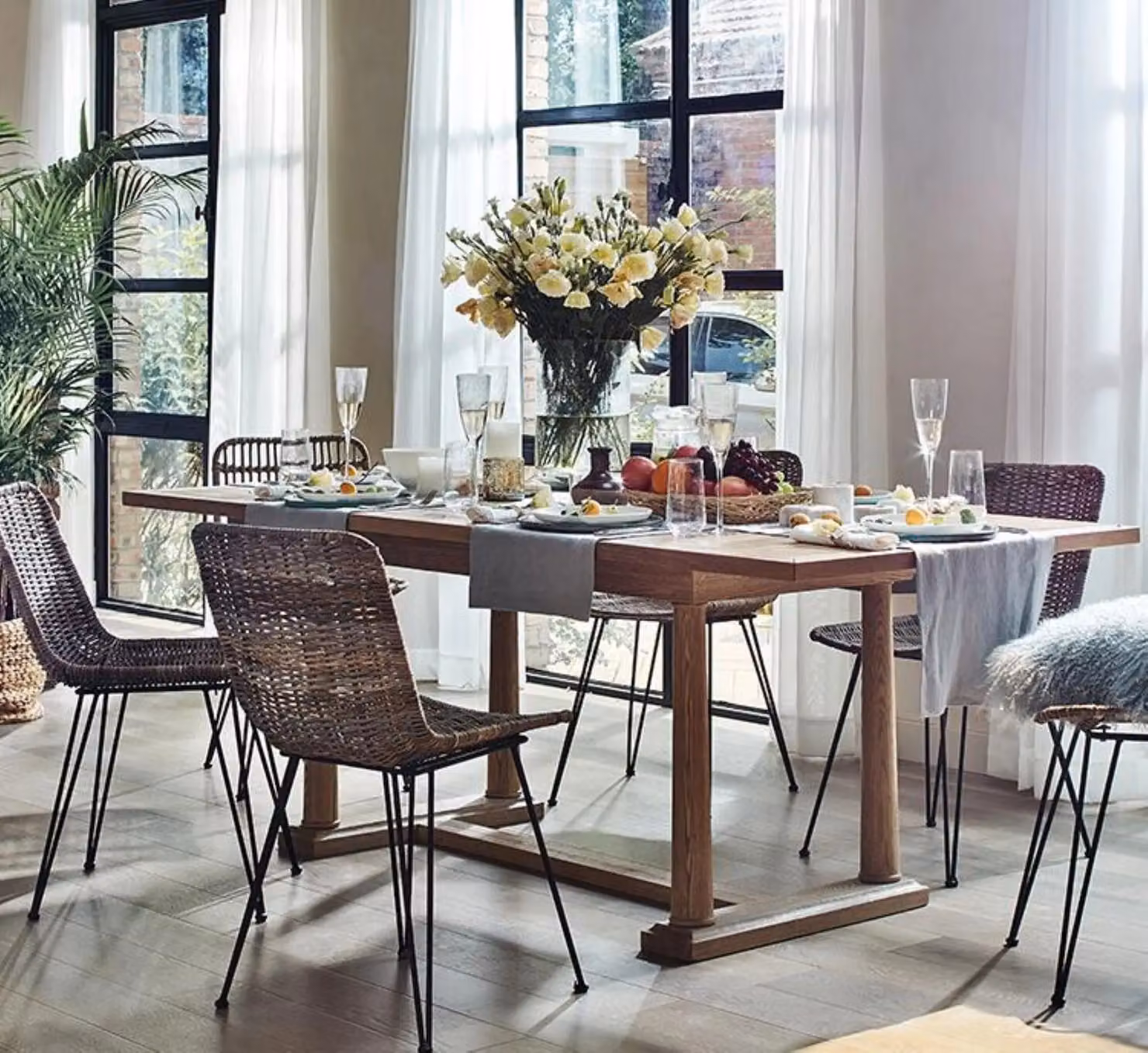 Nordlys Set of 2 Modern Metal and Natural Fiber Dining Chairs in Brown and Black – 4
