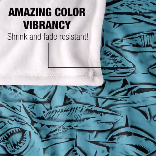 JQ Licensing Royce Mcclure Great White Shark Woodcut Pattern Super Soft Fleece Throw Blanket, W/D/H: 152 x 127 cm – 3