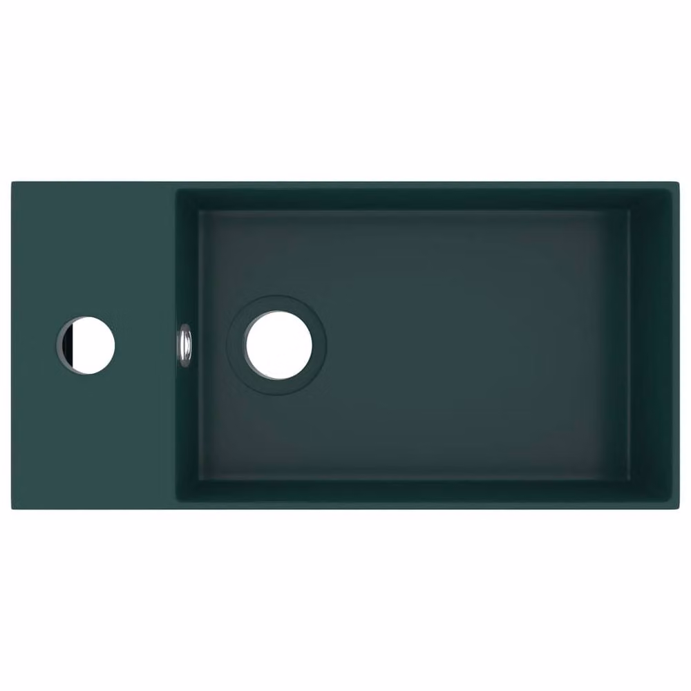 Berkfield Home Rectangular Ceramic Countertop Bathroom Sink with Overflow in Dark Green – 3
