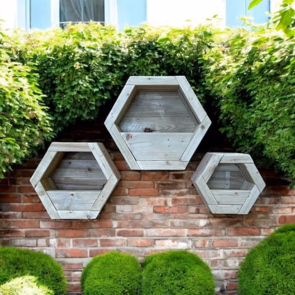 Buttercup Farm Hanging Wooden Hexagon Wall Planter Set of 3, Brown, W: 34 cm, D: 16 cm, H: 30 cm – 2