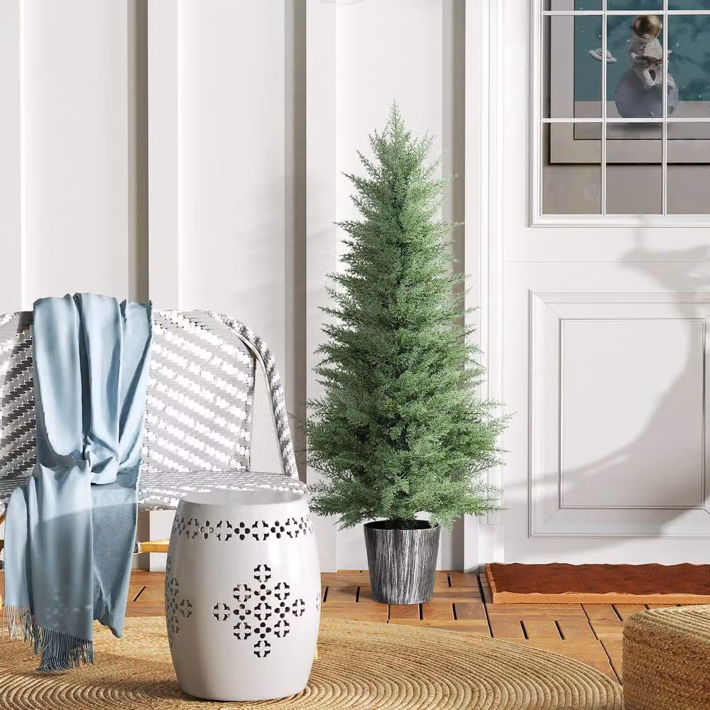 STILVORA Set of 2 Green Artificial Cypress Trees with Plastic Pots, Height: 135 cm – 7