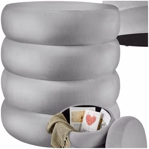 tectake Scandinavian Style Storage Ottoman in Grey with Velvet Bouclé Fabric and Removable Cover, W/D/H: 42 x 47 x 47 cm