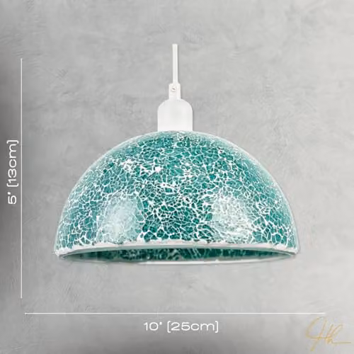 Happy Homewares Blue Mosaic Handmade Dome Pendant Ceiling Light Shade, W/D/H: 25 x 25 x 13 cm – 3