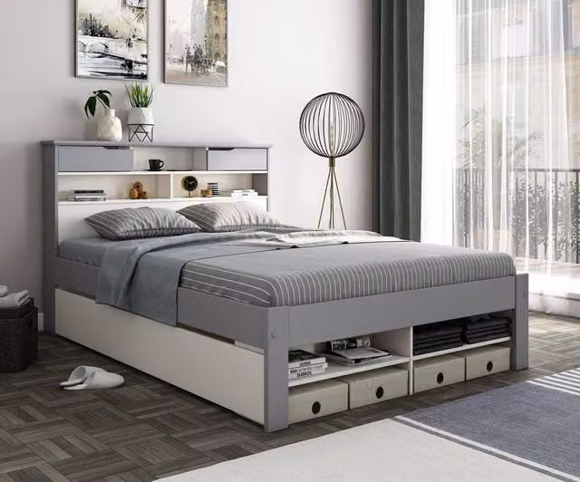 Bedmaster Fabio Grey Solid Wood Storage Bed with 2 Drawers, W/D/H: 180 x 200 x 105.6 cm – 1
