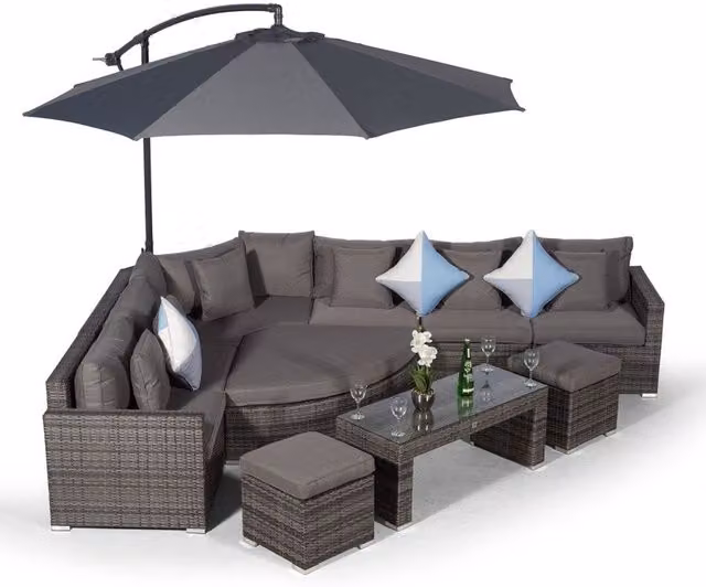Giardino Santorini 6 Seat Rattan Sofa Set with Large Coffee Table and Stools Ottoman in Grey
