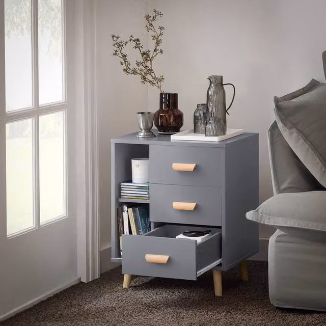 SoBuy Narrow Bedside Cabinet with 3 Drawers and Open Shelf in Grey, W/D/H: 40 x 15 x 60 cm – 1