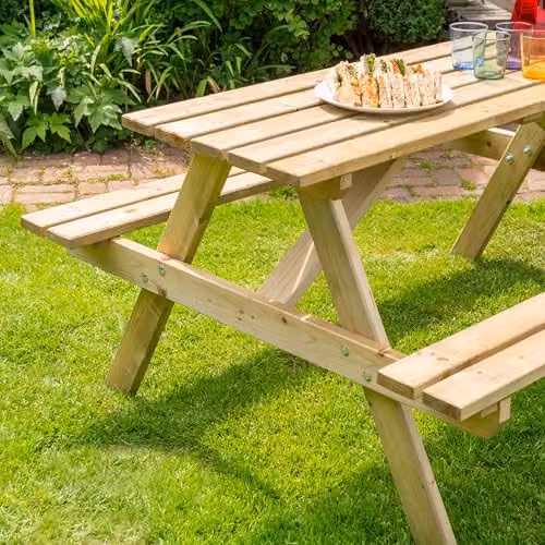 Rowlinsons Traditional 6 Seater Outdoor Picnic Table in Brown, W150 x D120 x H71 cm – 2