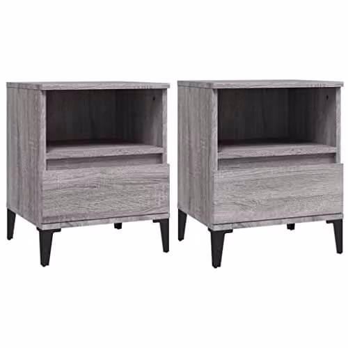 vidaXL Set of 2 Grey Sonoma Bedside Cabinets, W/D/H: 40 x 35 x 50 cm