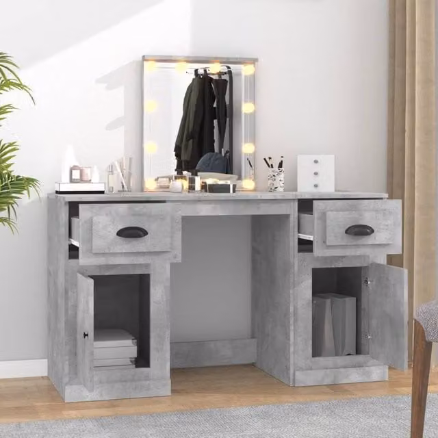 Berkfield Home White and Grey Modern Dressing Table with Hollywood LED Mirror W/D/H: 130 x 50 x 132.5 cm – 1