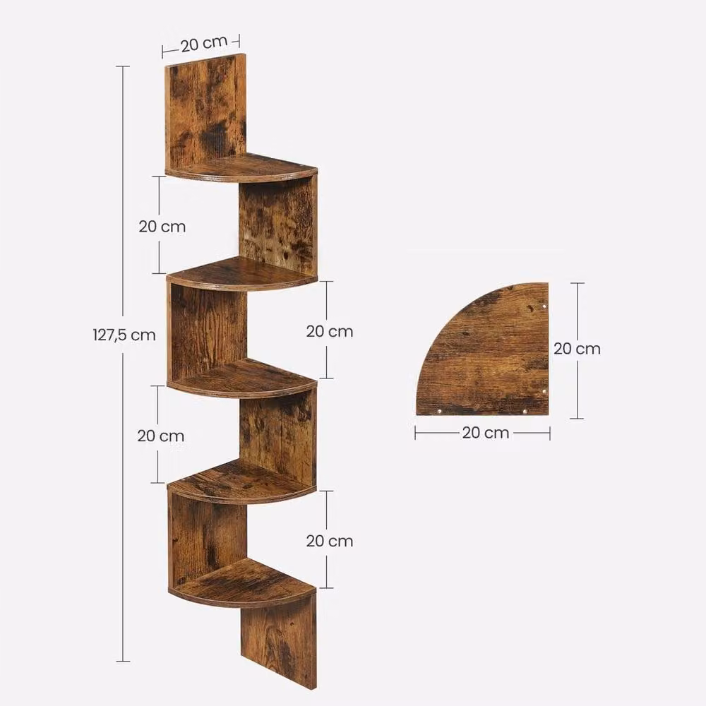 KORVIXA Brown 5-Tier Zigzag Corner Floating Wall Shelf – 2